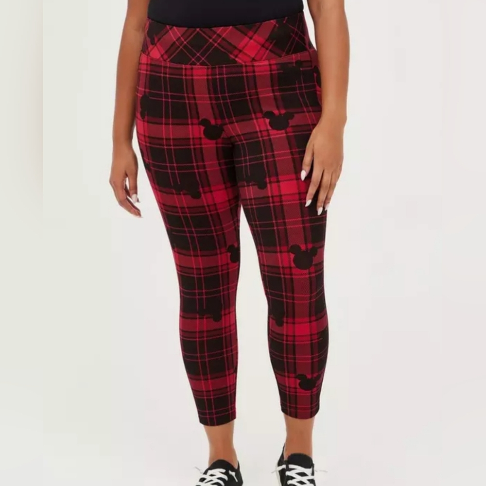 Torrid Disney Mickey Luxe Ponte Plaid Red Pixie Leggings